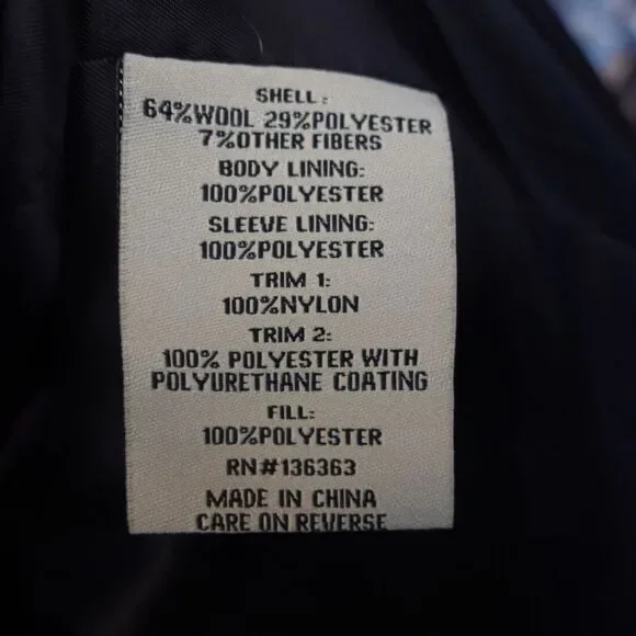 Wool Coat Mens Medium Black Detachable Liner Trim Quilt Buckle‎ OF ALL THREADS
